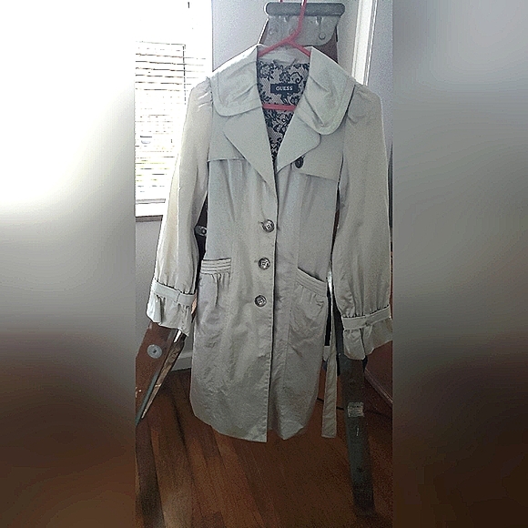 Guess, size small, lightly shimmering silver trench coat - Picture 1 of 6
